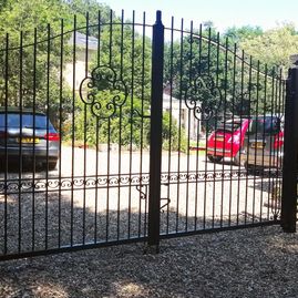 Double iron gates and fence